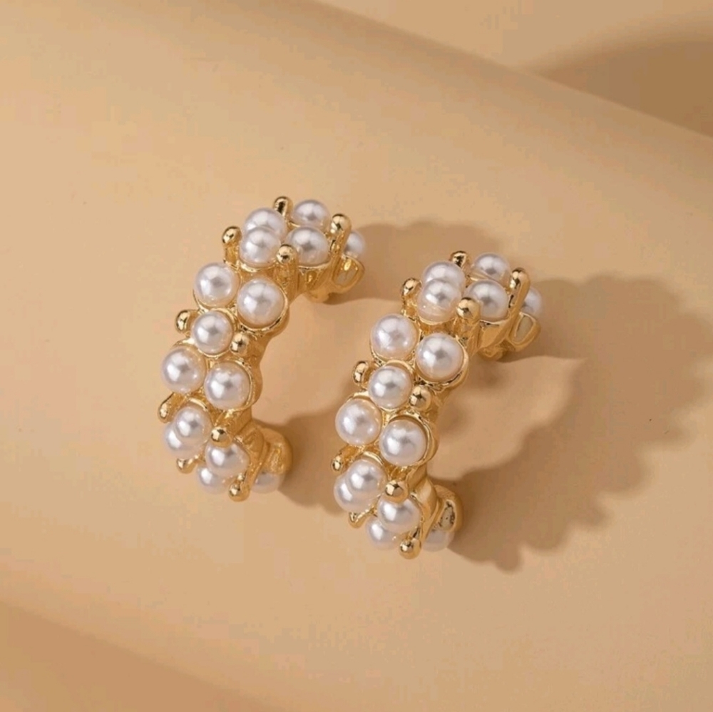 3/$15 - Faux Pearl Decor Hoop Earring